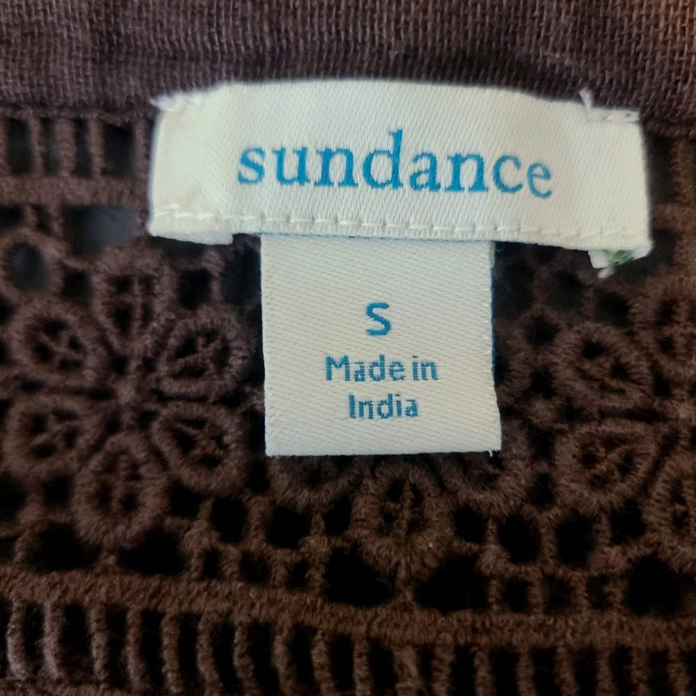 Sundance Brown Square Neck Lacy Embroidered Linen Blend Top Blouse Boho Small - Picture 6 of 8